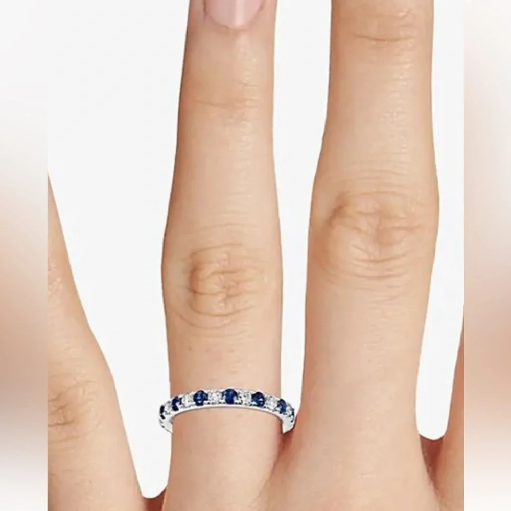 New Sterling Silver Blue & White Sapphires Thin Band